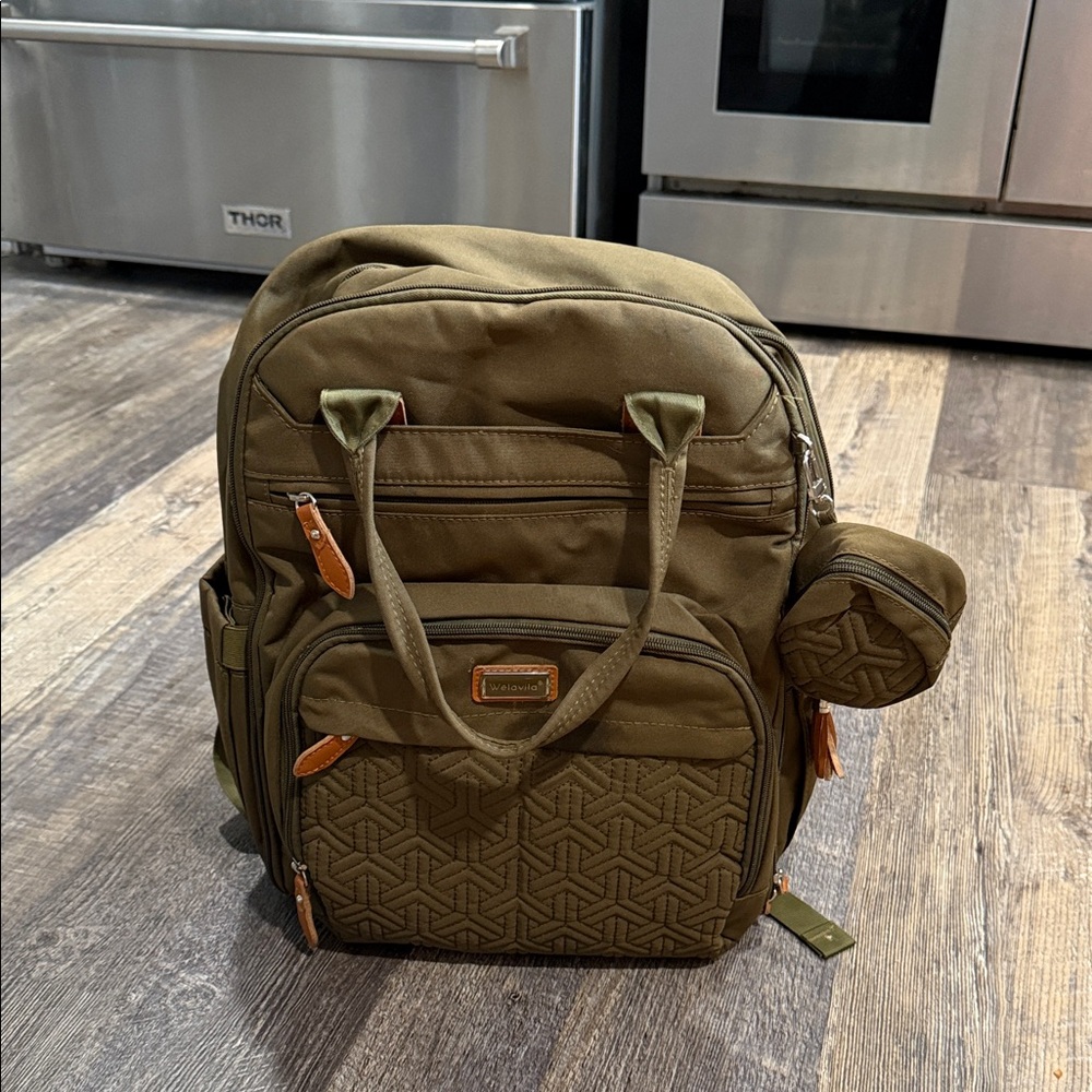 Olive Green Baby Bag with Changing Pad and Ample Storage